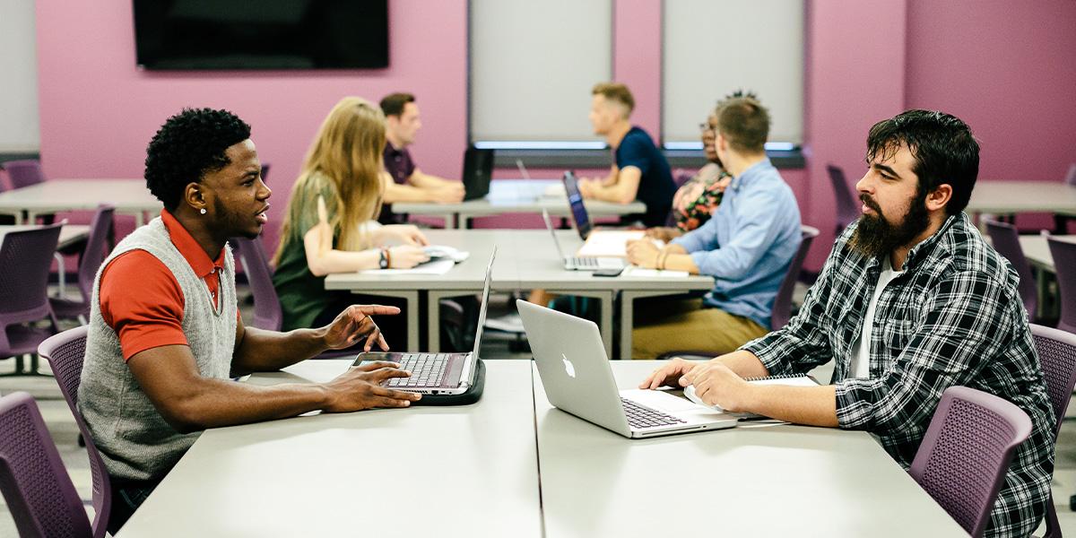 students study together in the classroom on campus